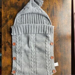 NWOT Baby Newborn Swaddle with Hood - Infant Sleeping Blanket Bag, Gray Knitted